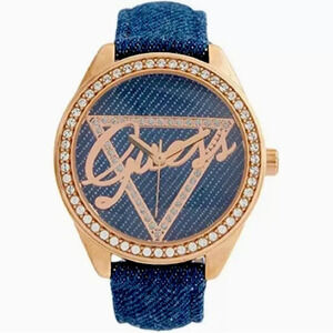 GUESS ROSE GOLD TONE, DARK BLUE DENIM BAND